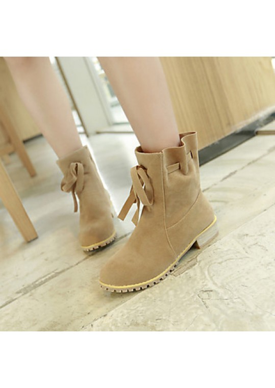 Women's Shoes Fleece Chunky Heel Fashion Boots/Round Toe Boots Dress/Casual Black/Red/Beige