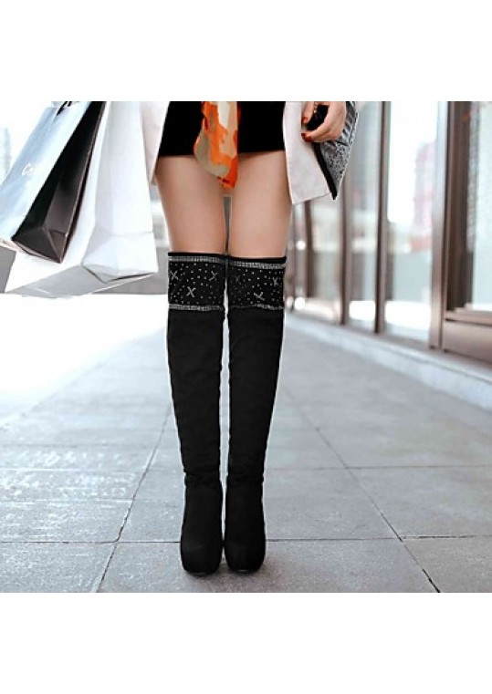 Women's Boots Fall /Winter Fashion Boots/Round Toe Fleece Office & Career / Casual Chunky Heel Sparkling GlitterBlack /