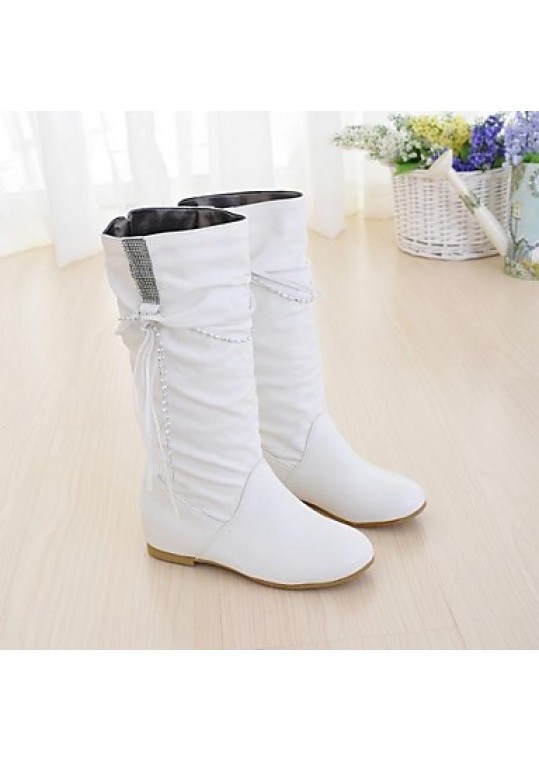 Women's Spring / Fall / Winter Fashion Boots / Comfort / Round Toe Leatherette Dress Flat Heel Tassel / Lace-up Black / Yellow / White