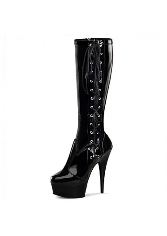 15CM Nightclub Sexy Women's Boots Spring /Winter Fashion Boots Patent Leather / Party/ Casual Stiletto Lace-up Black