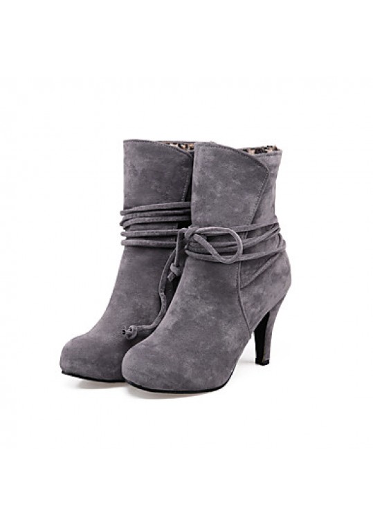 Women's Shoes Stiletto Heel Fashion Boots / Round Toe Boots Dress Black / Brown / Gray / Beige