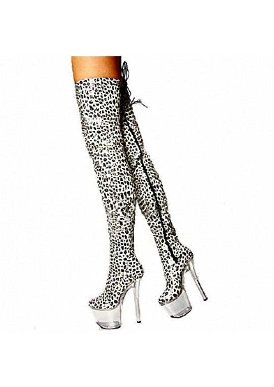 17CM white leopard boots high heeled boots with / Sexy Knee Boots / Ultra high heel Women's Shoes / Fashion Animal Print