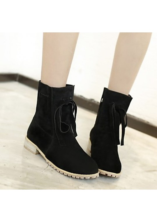 Women's Shoes Fleece Chunky Heel Fashion Boots/Round Toe Boots Dress/Casual Black/Red/Beige