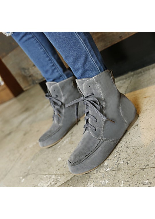 Women's Boots Fashion Boots Leatherette Office & Career / Casual Flat Heel Lace-up Black / Yellow / Gray / Beige Walking