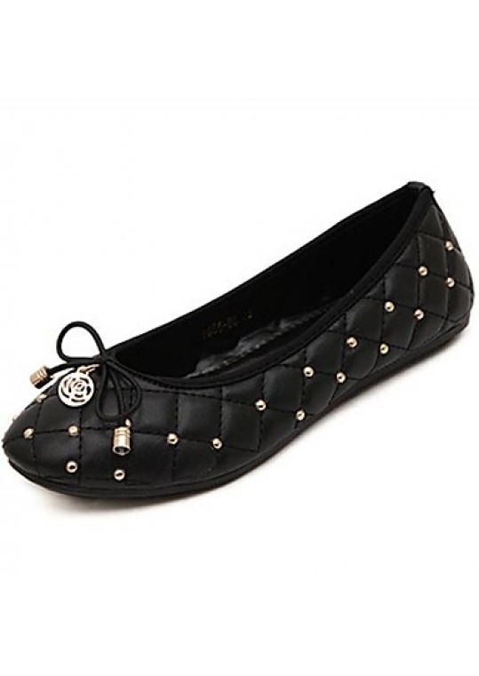 Women's Spring / Summer / Fall Round Toe Leatherette Casual / Dress Flat Heel Bowknot / Rivet Black / Blue / Beige