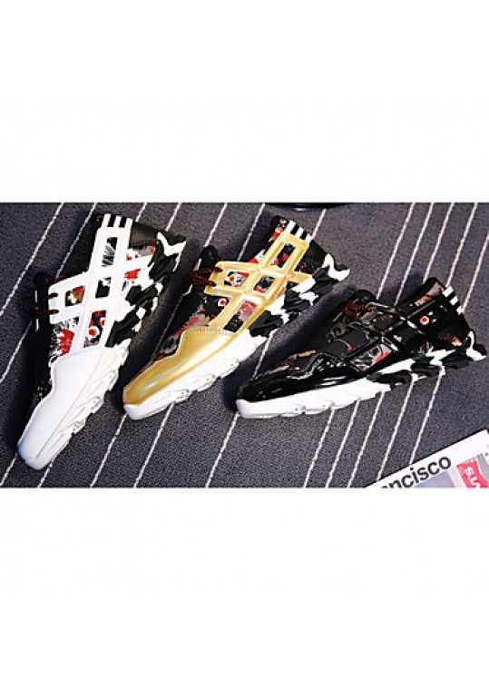 Women's Sneakers Spring / Fall Round Toe PU Athletic Flat Heel Others / Lace-up Black / White / Gold Running