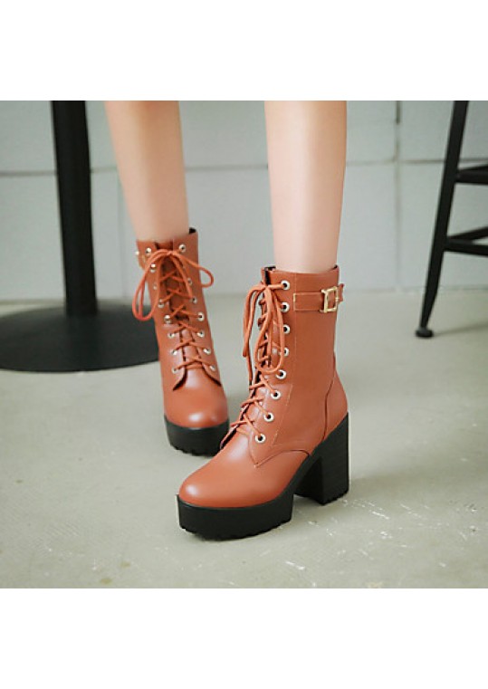 Women's Shoes Leatherette Chunky Heel Platform / Riding Boots Boots Outdoor / Office & Career / Casual