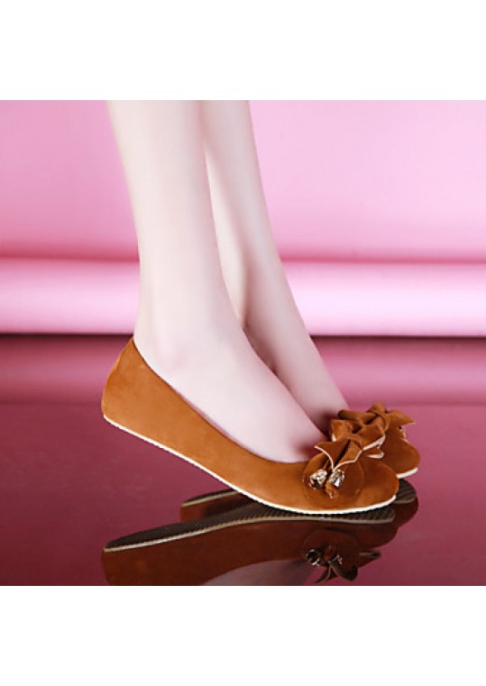 Women's Spring / Summer / Fall / Winter Ballerina Fleece Office & Career / Dress / Casual Flat Heel Bowknot Brown / Green / Red / Beige