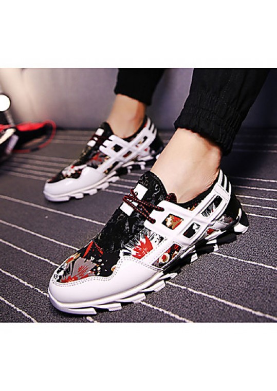 Women's Sneakers Spring / Fall Round Toe PU Athletic Flat Heel Others / Lace-up Black / White / Gold Running