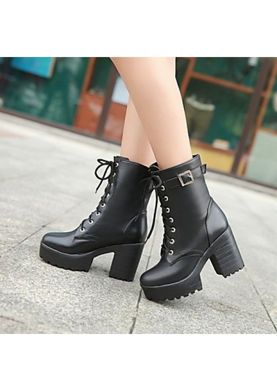 Women's Shoes Leatherette Chunky Heel Platform / Riding Boots Boots Outdoor / Office & Career / Casual