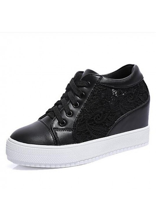 Women's Sneakersr Wedges Tulle / Leatherette Outdoor / Athletic / Casual Wedge Heel Lace-up Black / White