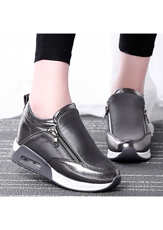 Women's Shoes Synthetic Spring / Fall Comfort Sneakers Casual Flat Heel Zipper Black / Red / Silver Walking