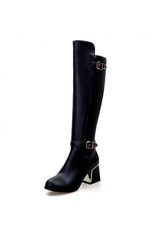 Women's Shoes Chunky Heel Riding Boots/Round Toe Boots Dress Black/White