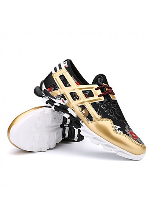 Women's Sneakers Spring / Fall Round Toe PU Athletic Flat Heel Others / Lace-up Black / White / Gold Running