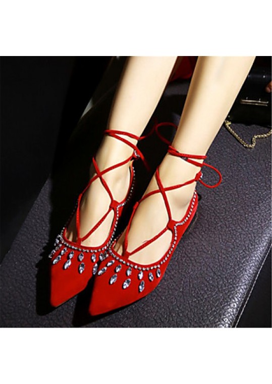 Women's Shoes Velvet Flat Heel Mary/ Pointed Toe Flats Party & Evening / Dress / Casual Black / Blue / Red